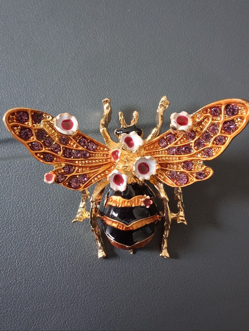 Gold Bee Brooch with Black Enamel